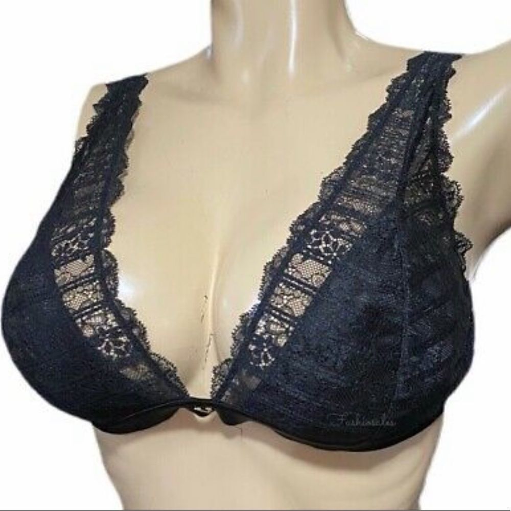 Victoria’s Secret LUXE Elongated Lace Unlined Wireless bralette bra Black XLarge